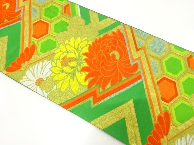 JAPANESE KIMONO / ANTIQUE FUKURO OBI / WOVEN KIKKO PATTERN